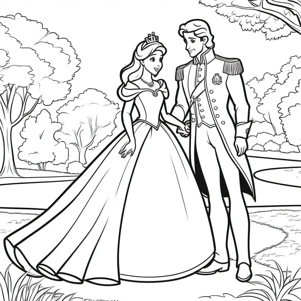 Enchanting Princess and Prince Coloring Pages in the Park