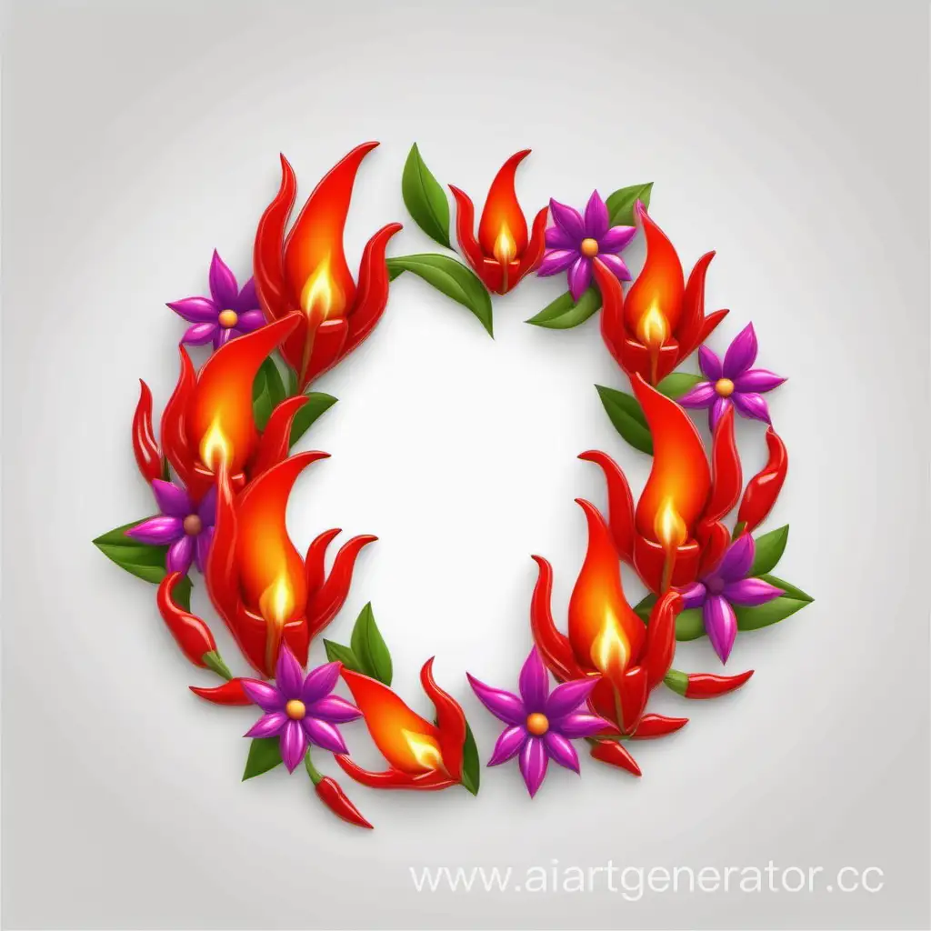 Floral-Wreath-Frame-with-3D-Flame-Border-and-Chili-Flowers