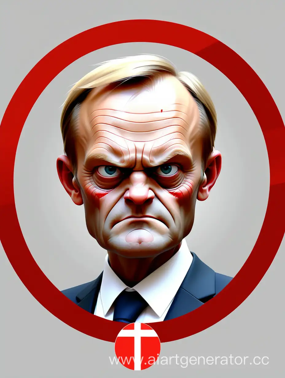 "AntyTusk" animated circle logo with pure anti-Donald Tusk purpose. Create anti Donald Tusk logo. Logo against polish prime minister Donald Tusk. Donald Tusk red-crossed, against, we don't like him.