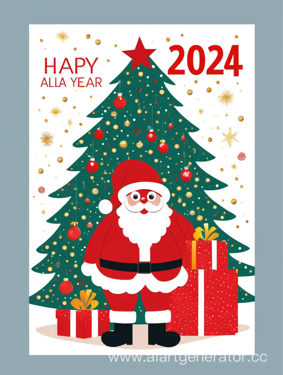 Festive-New-Years-Greeting-Card-with-Santa-Claus-and-Christmas-Tree-2024