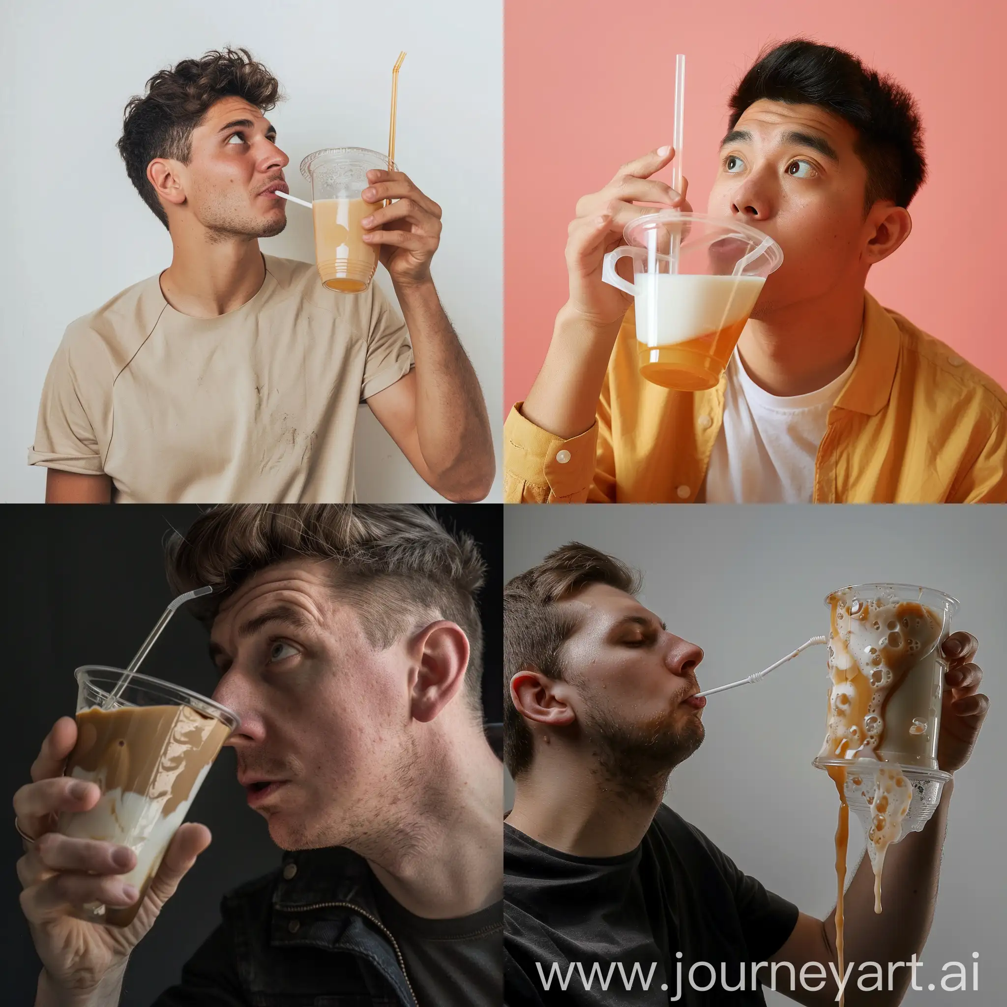 Man-Drinking-Milk-Tea-with-Straw