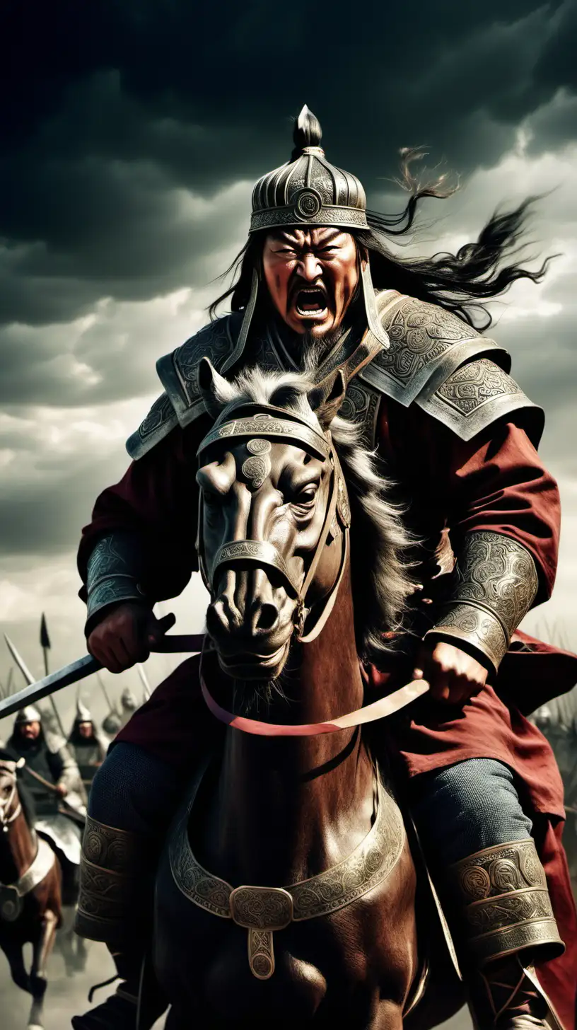 Genghis Khan is angry. Let the background of the picture be a little dark
