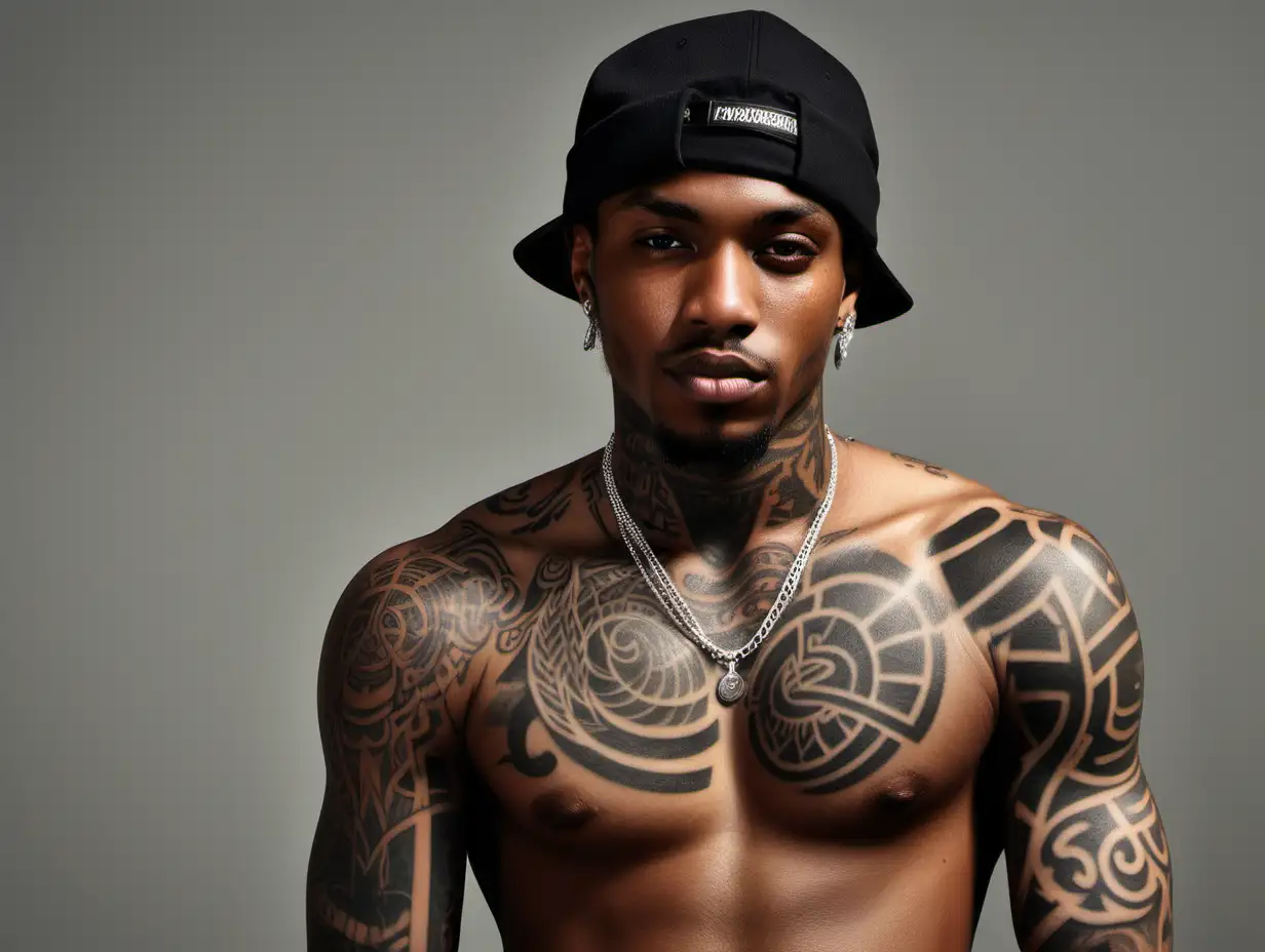 Stylish Black Man with Intricate Tattoos