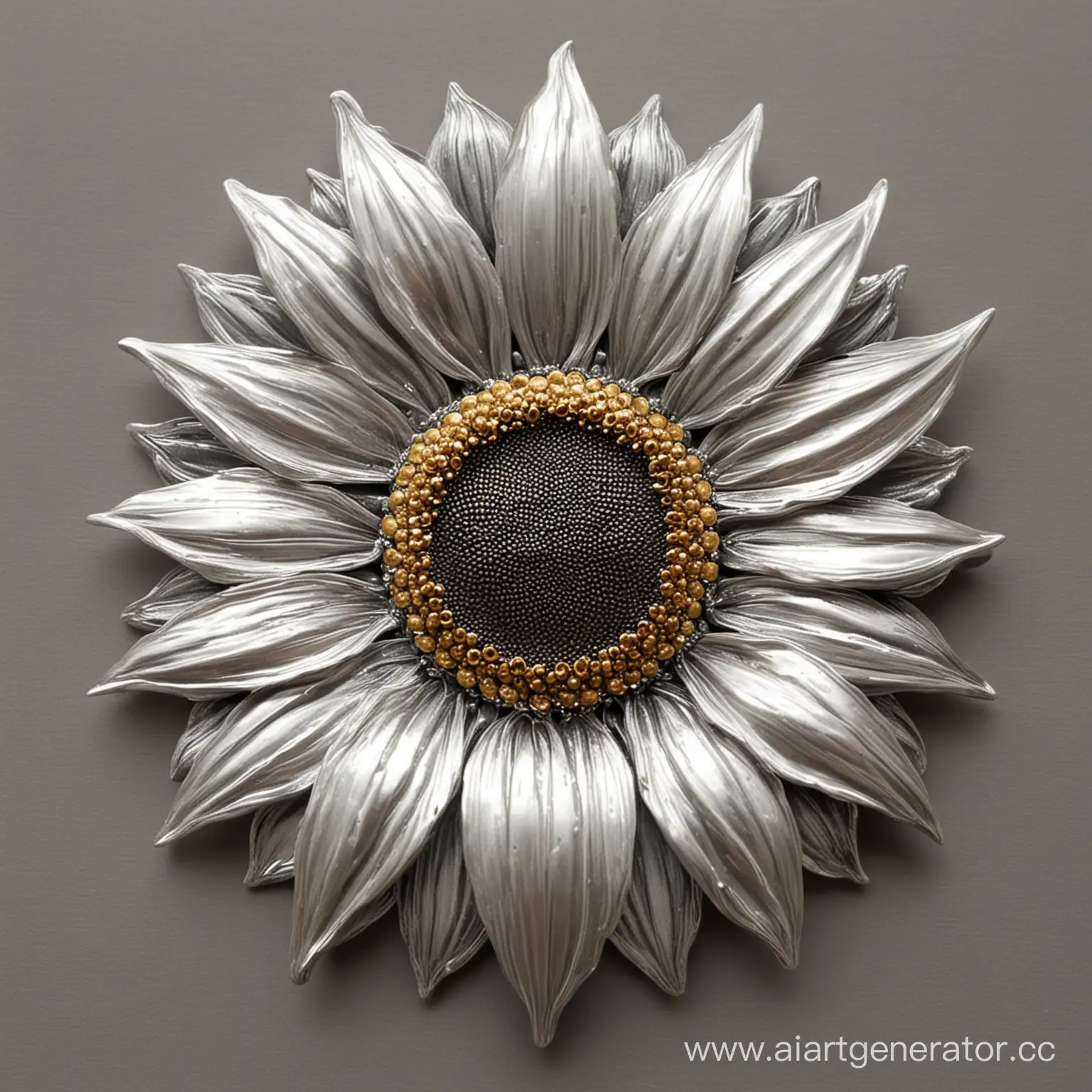 Gleaming-Silver-Sunflower-Sculpture-Abstract-Metallic-Floral-Art-Piece