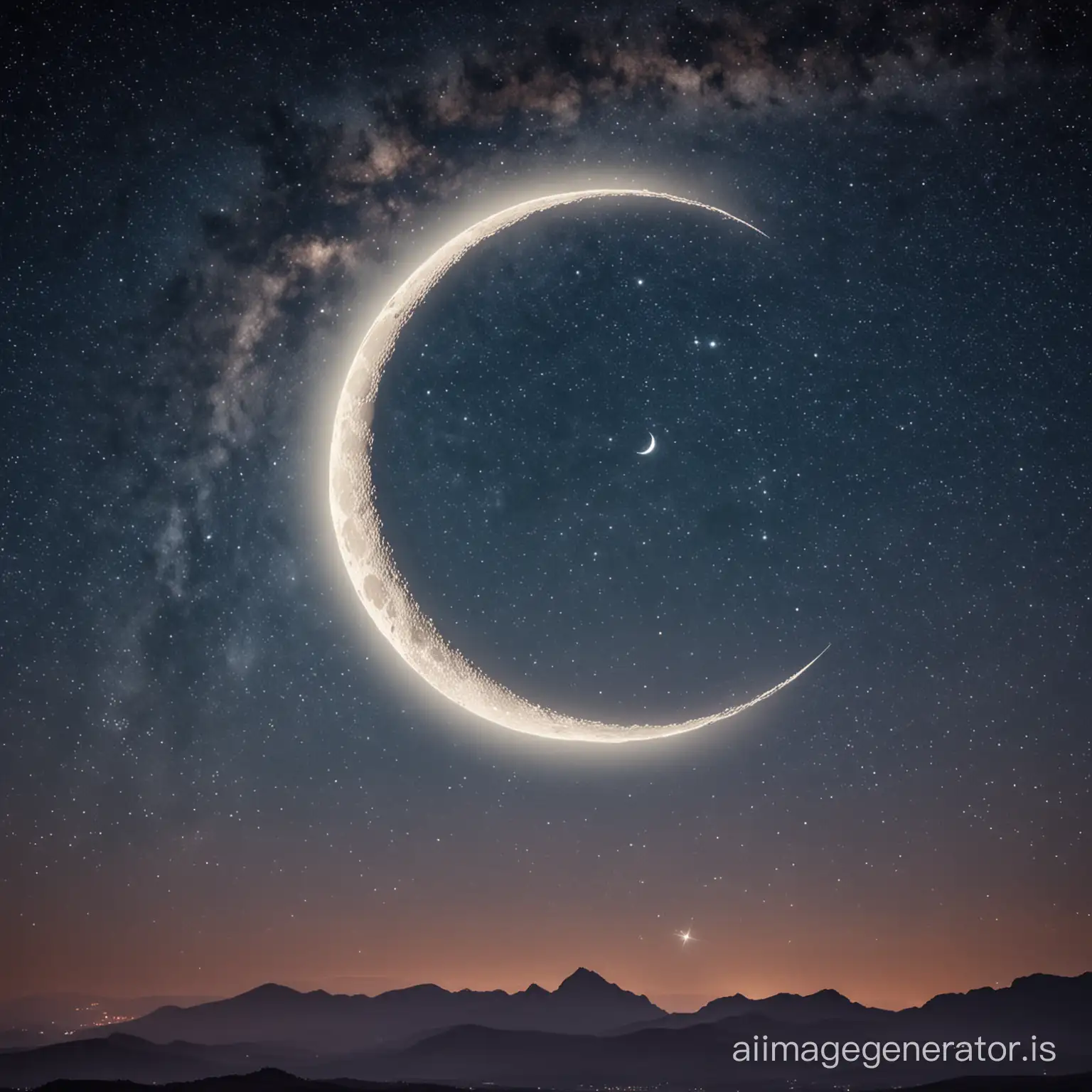 crescent moon in the beautiful starry sky 