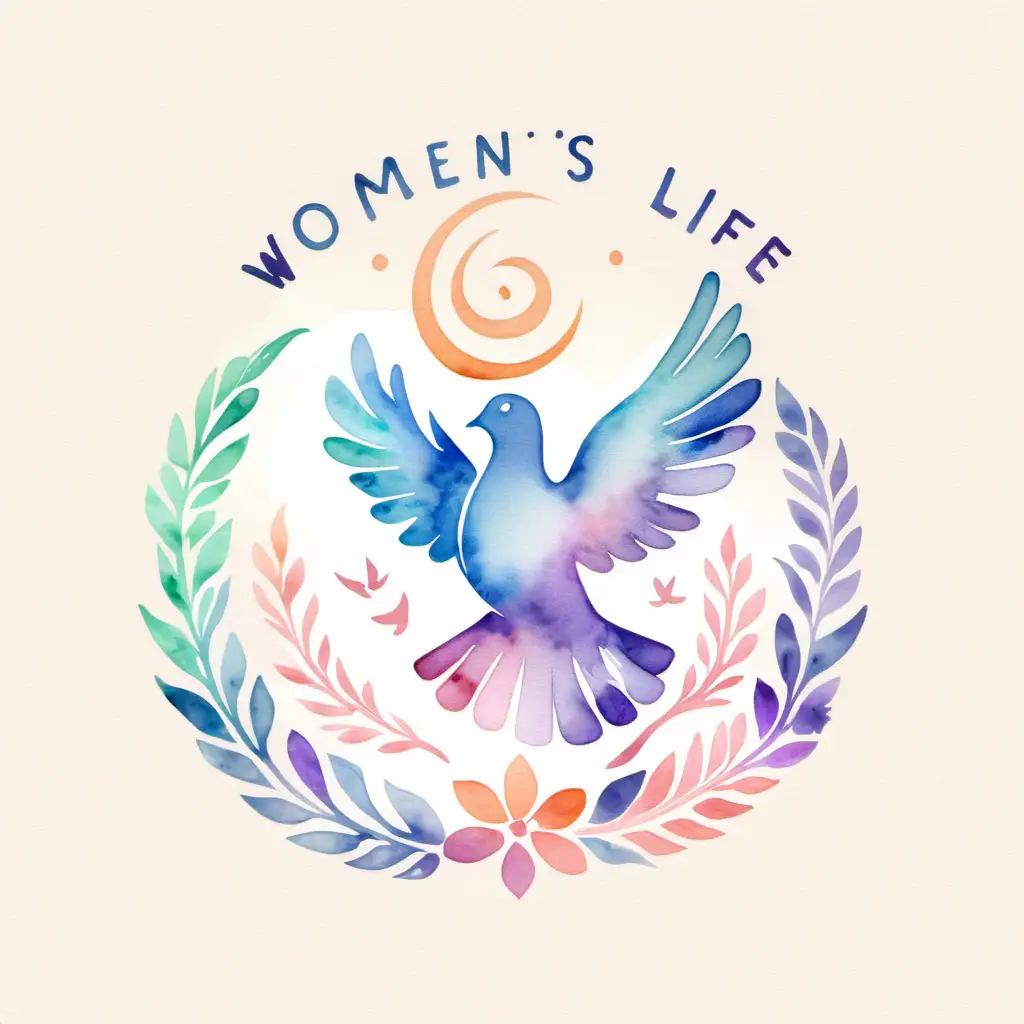 make a simple ornamental watercolor logo for me for a women's church group called Women's Life with pastel colors and should have a dove in the logo