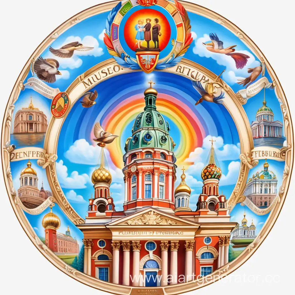 музеи санкт-петербурга, картинка цветная, для детей, эмблема, разные музеи в одной картинке