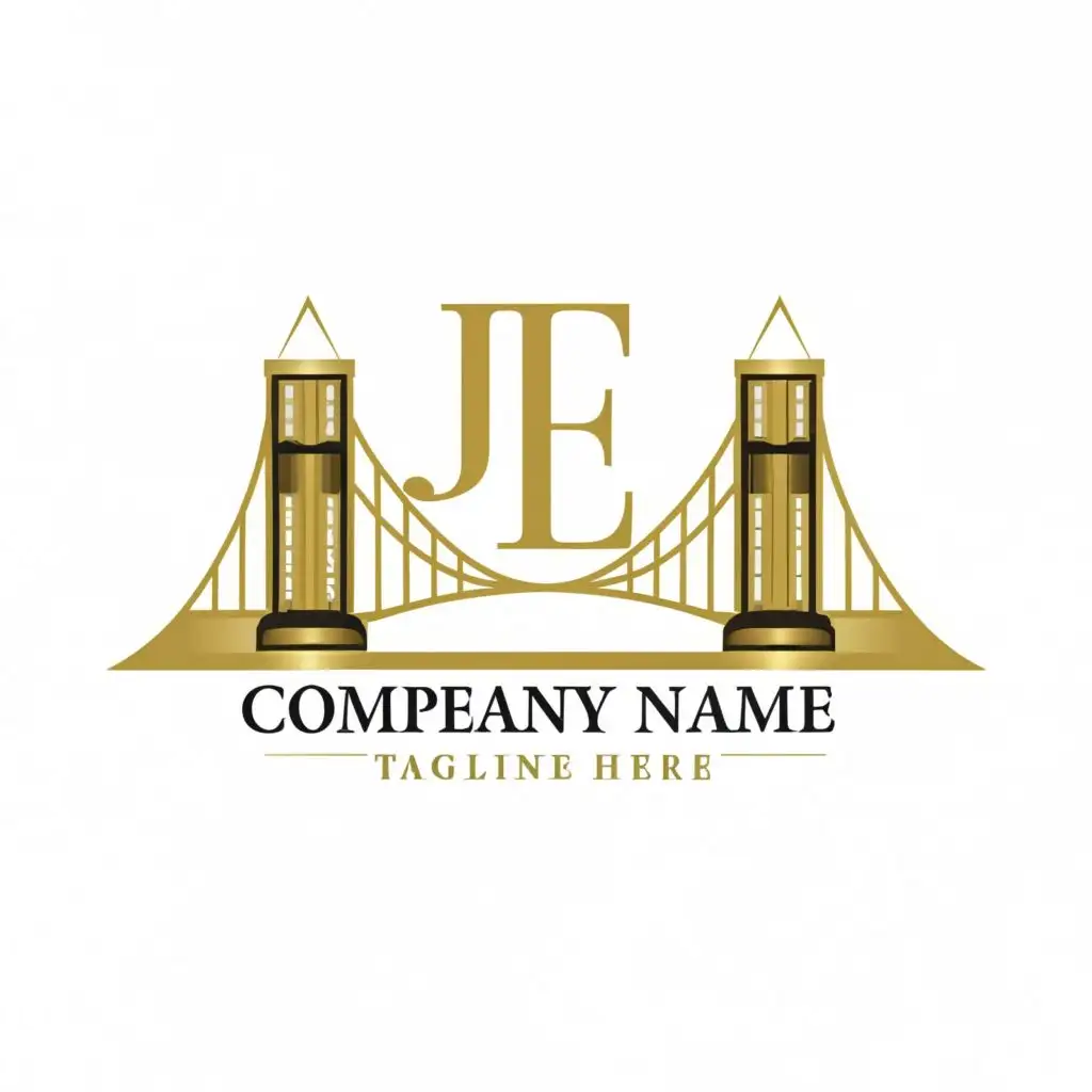 logo, white background with realistic golden Bridge, with text being clear and noticeable "J" and "E", be used in Real Estate industry