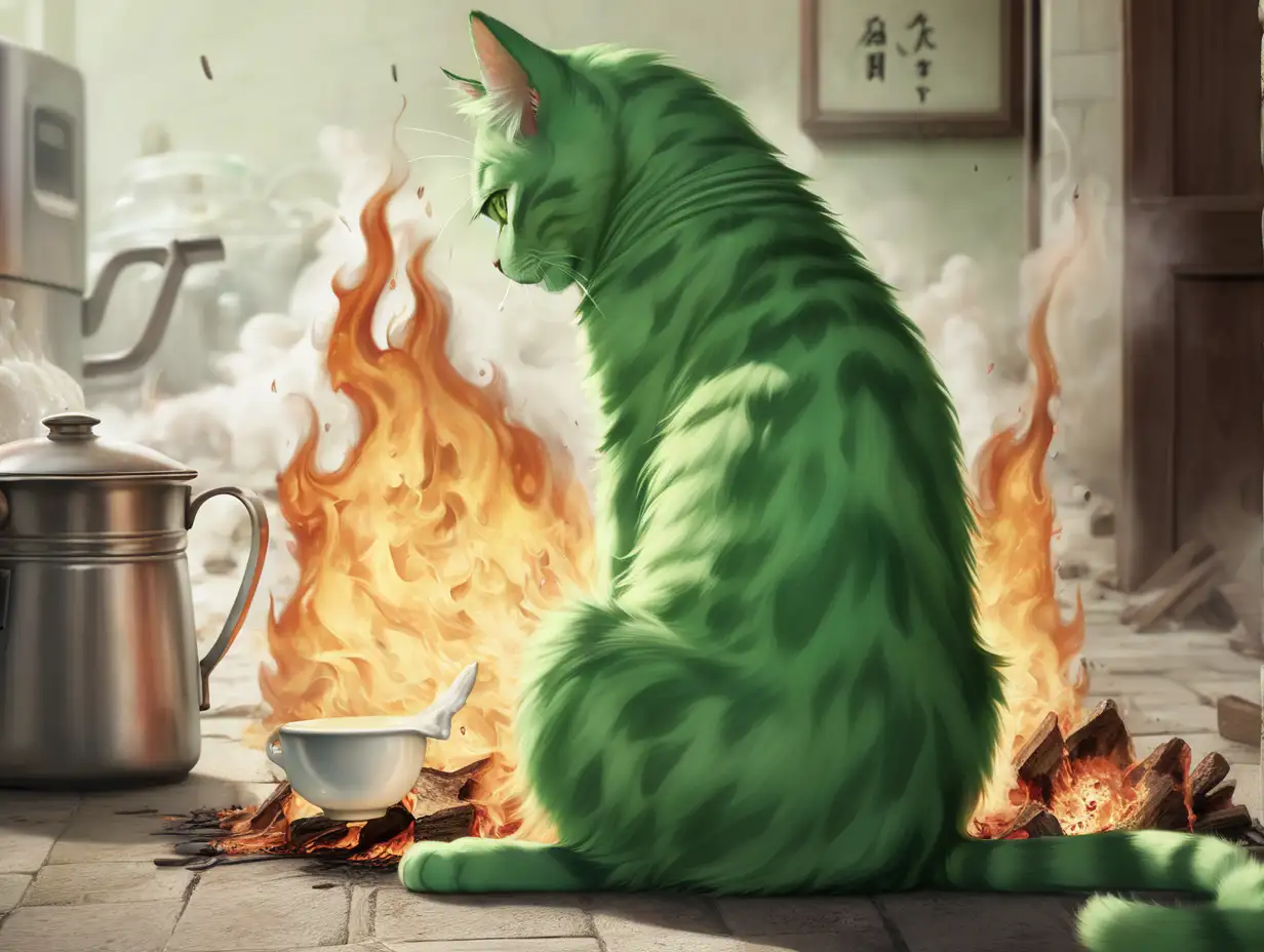 Intense Anger Ignites Green Cat in Nanjing