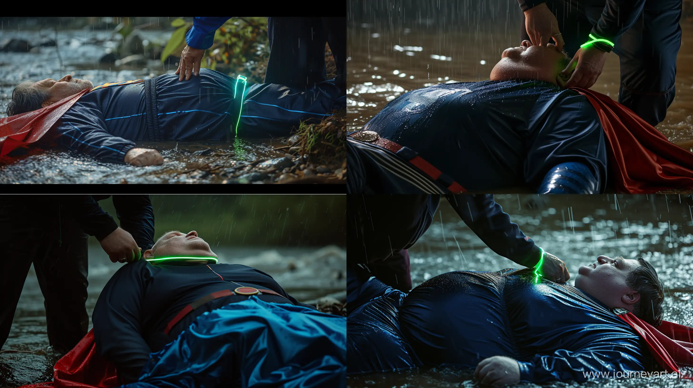 Eccentric-Scene-Neon-Dog-Collar-Tightening-on-Superman-in-the-Rain