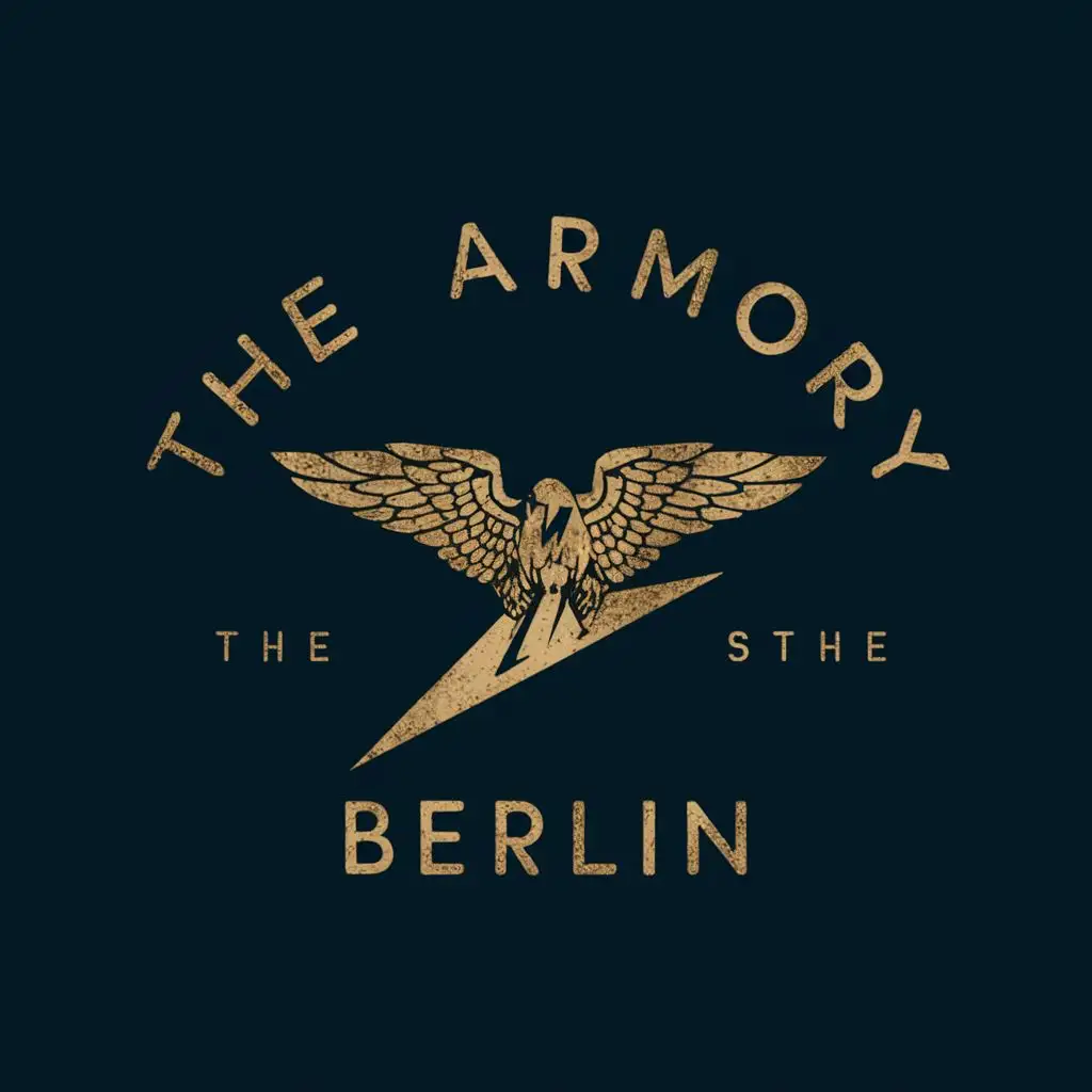 logo, high Chopper handelbar with  eagle wings and lightning bolt in an Art deco style, with the text "The Armory Berlin", typography, be used in Retail industry