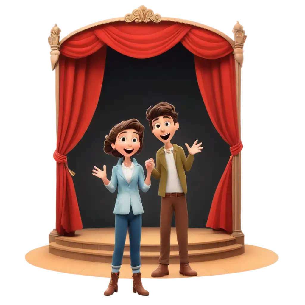 Cartoon-Actors-Performing-on-Theater-Stage-Engaging-PNG-Illustration