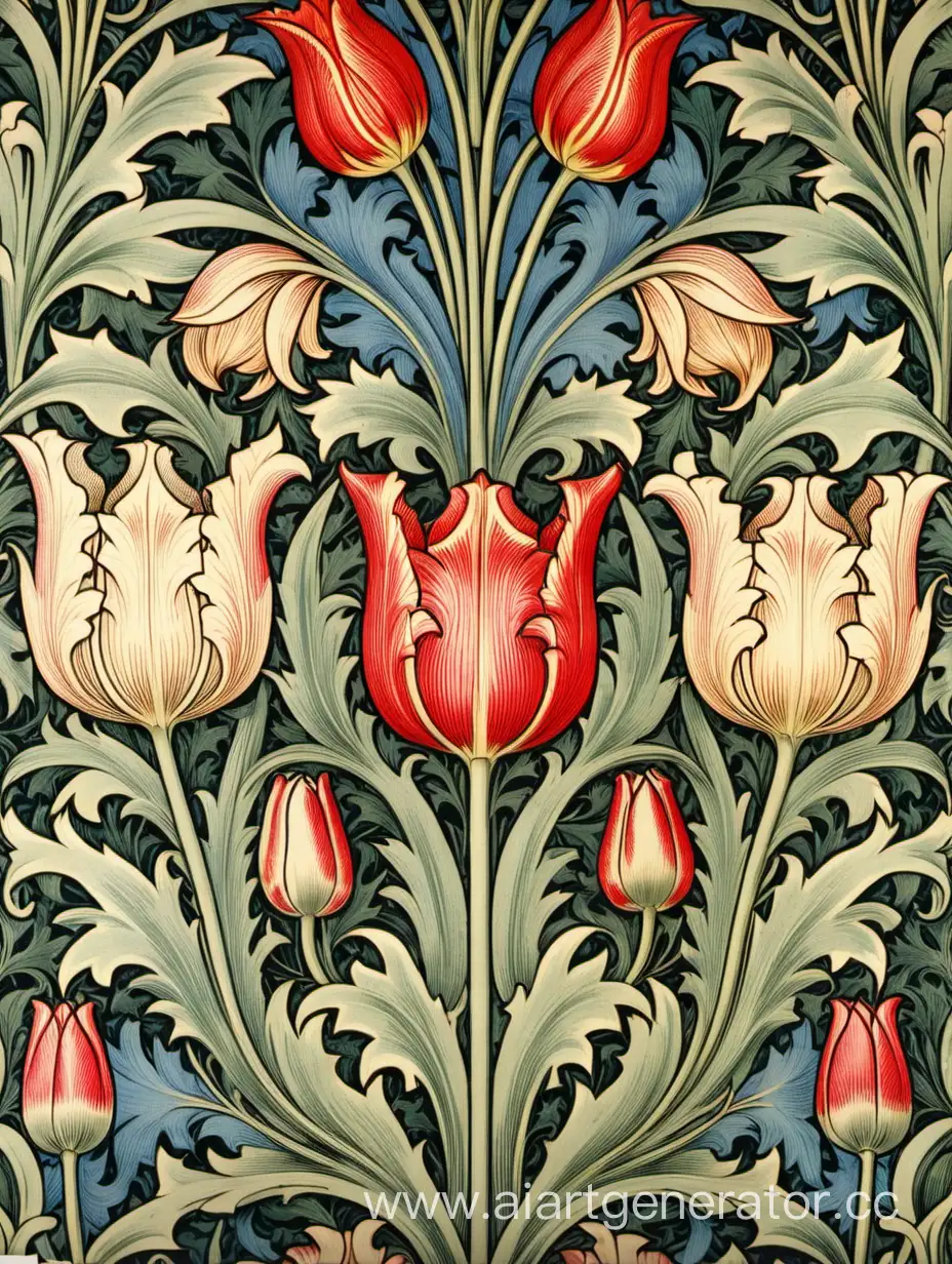 Detailed-Vintage-Art-Nouveau-Wallpaper-with-William-Morris-Tulip-Pattern