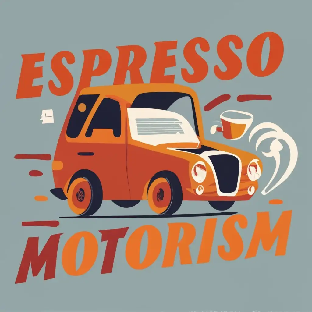 logo, car and coffee, with the text "Espresso Motorism", typography