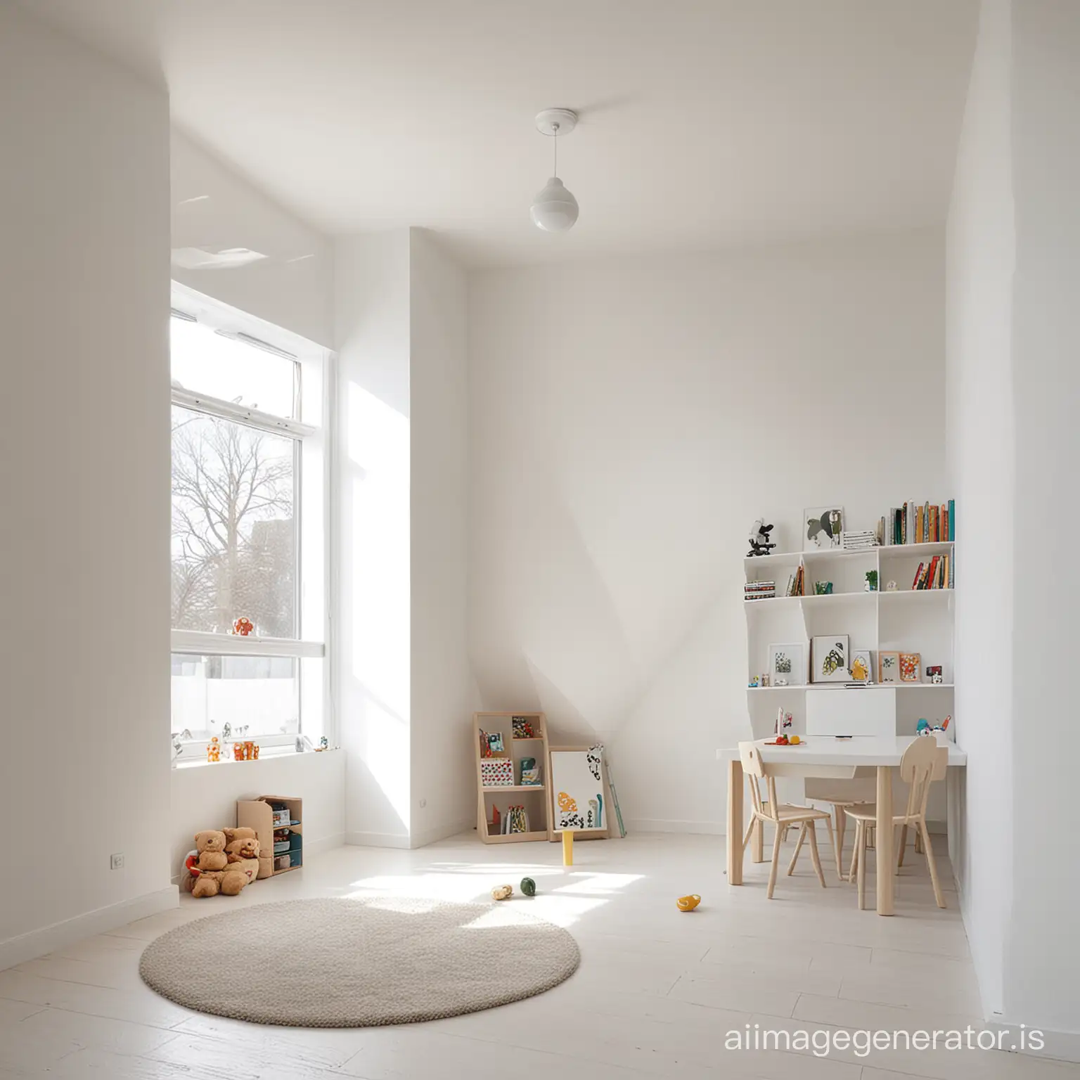 modern white room corner, playing kid area