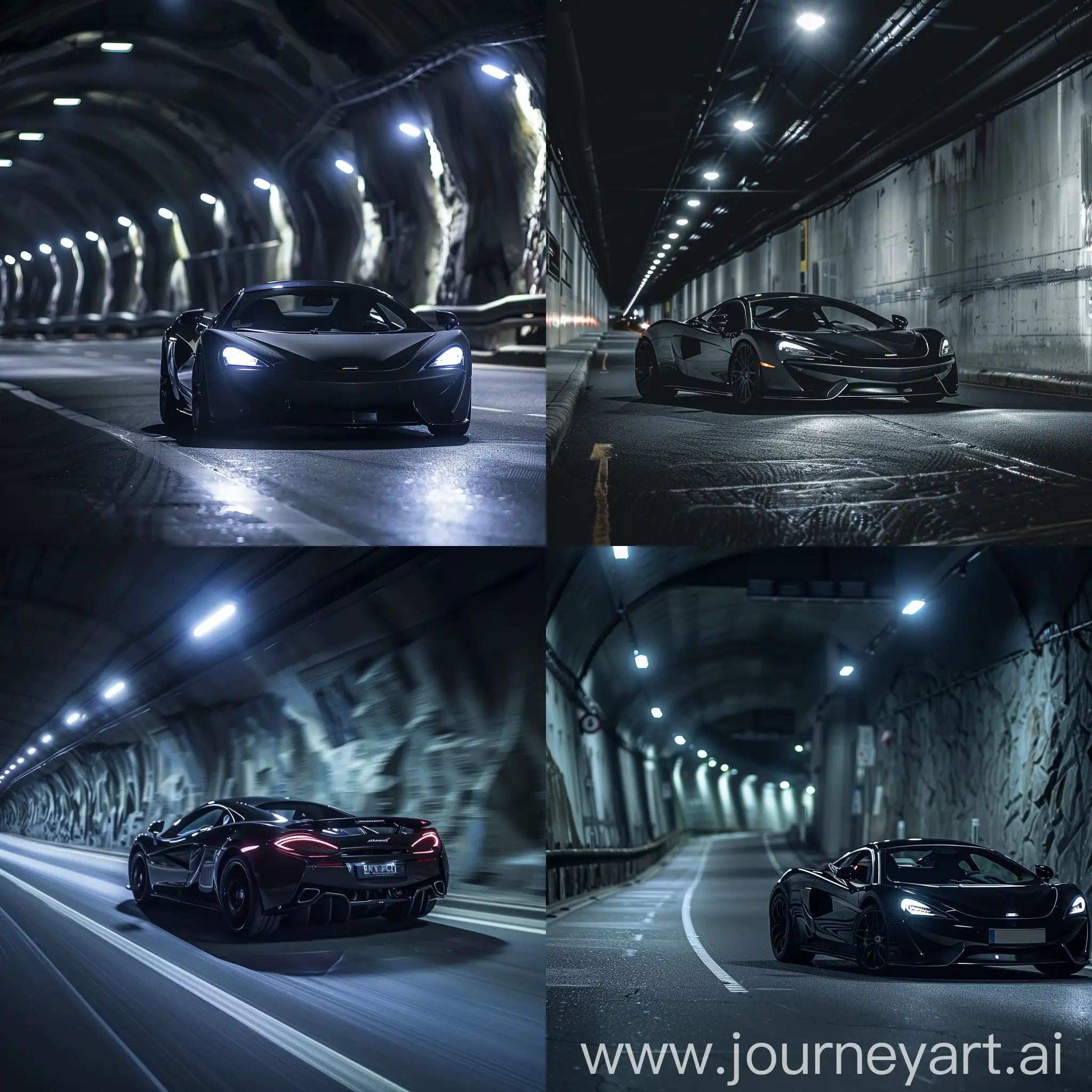 Sleek-Black-McLaren-Racing-Through-Night-Tunnel