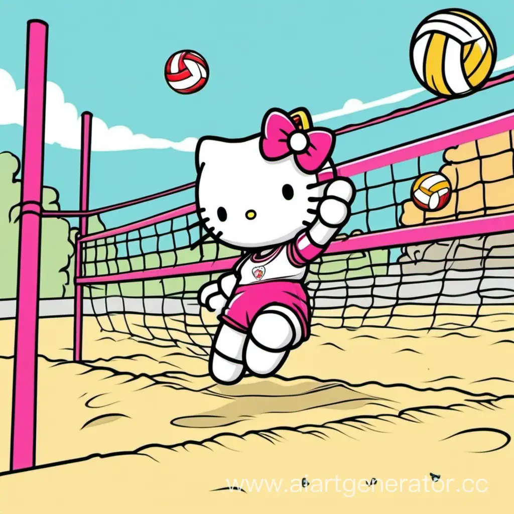 Adorable-Hello-Kitty-Engages-in-Volleyball-Fun