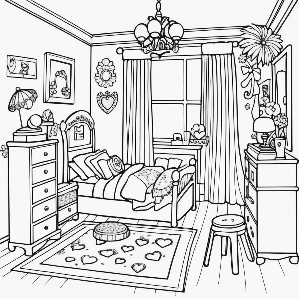 coloring page girl's room