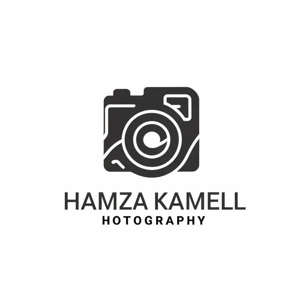 a logo design,with the text "Hamza Kamel Photography", main symbol:camera,Minimalistic,clear background