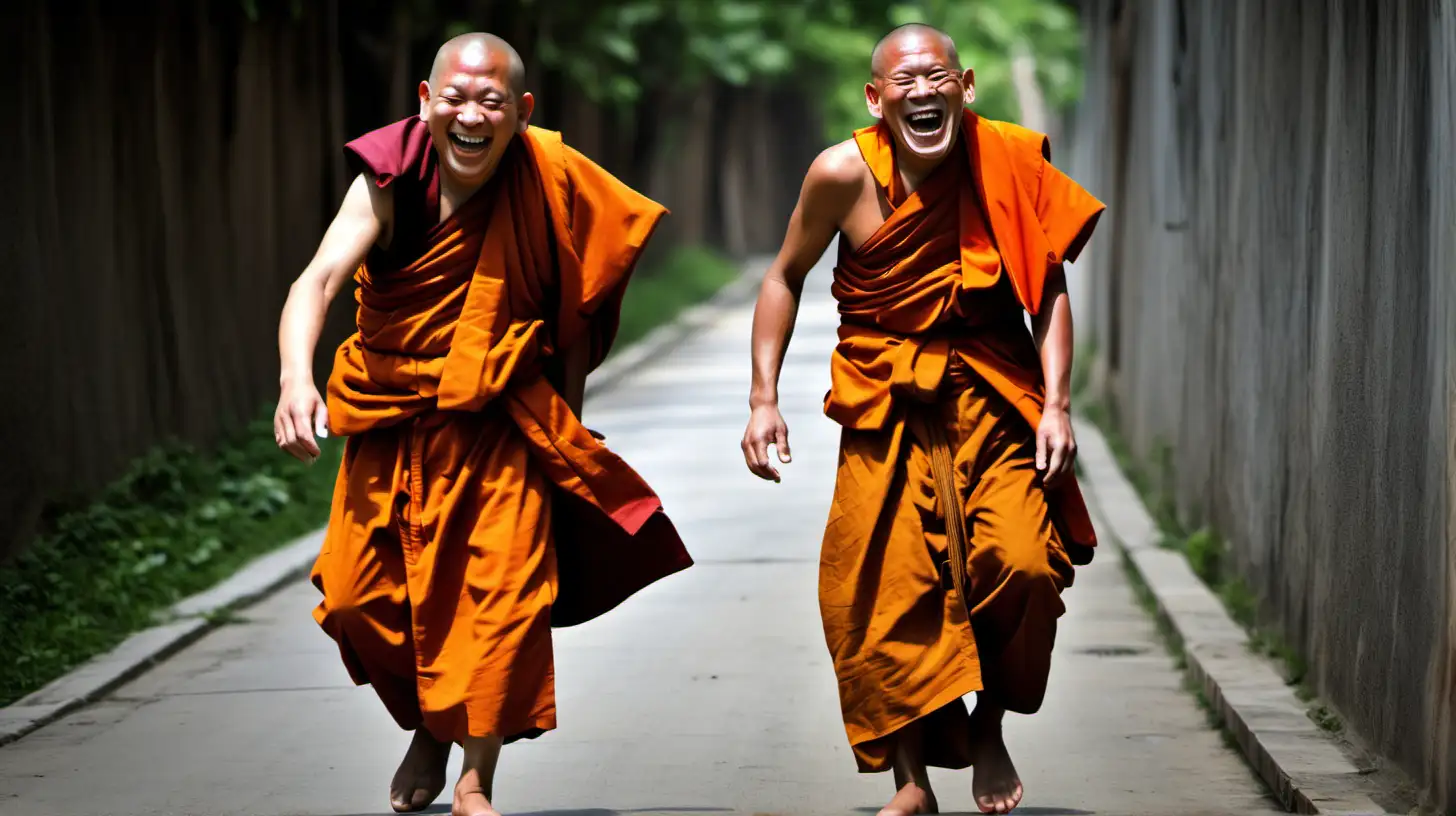 Joyful Monks Traveling Together