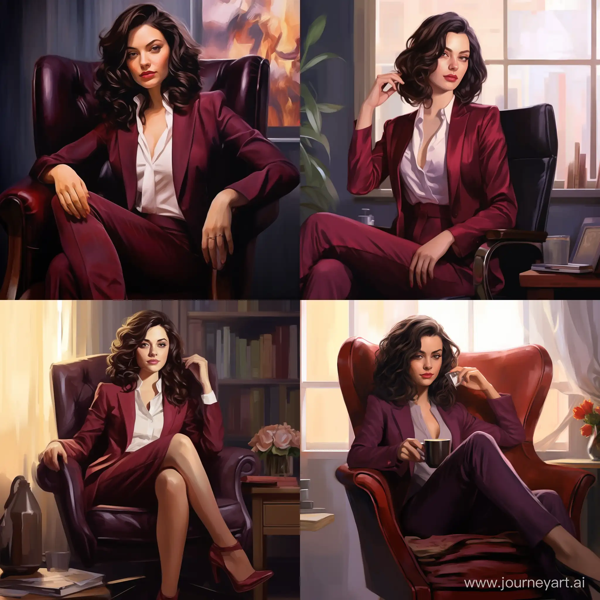 Professional-Businesswoman-Sitting-in-Office-Chair-Wearing-Burgundy-Blazer
