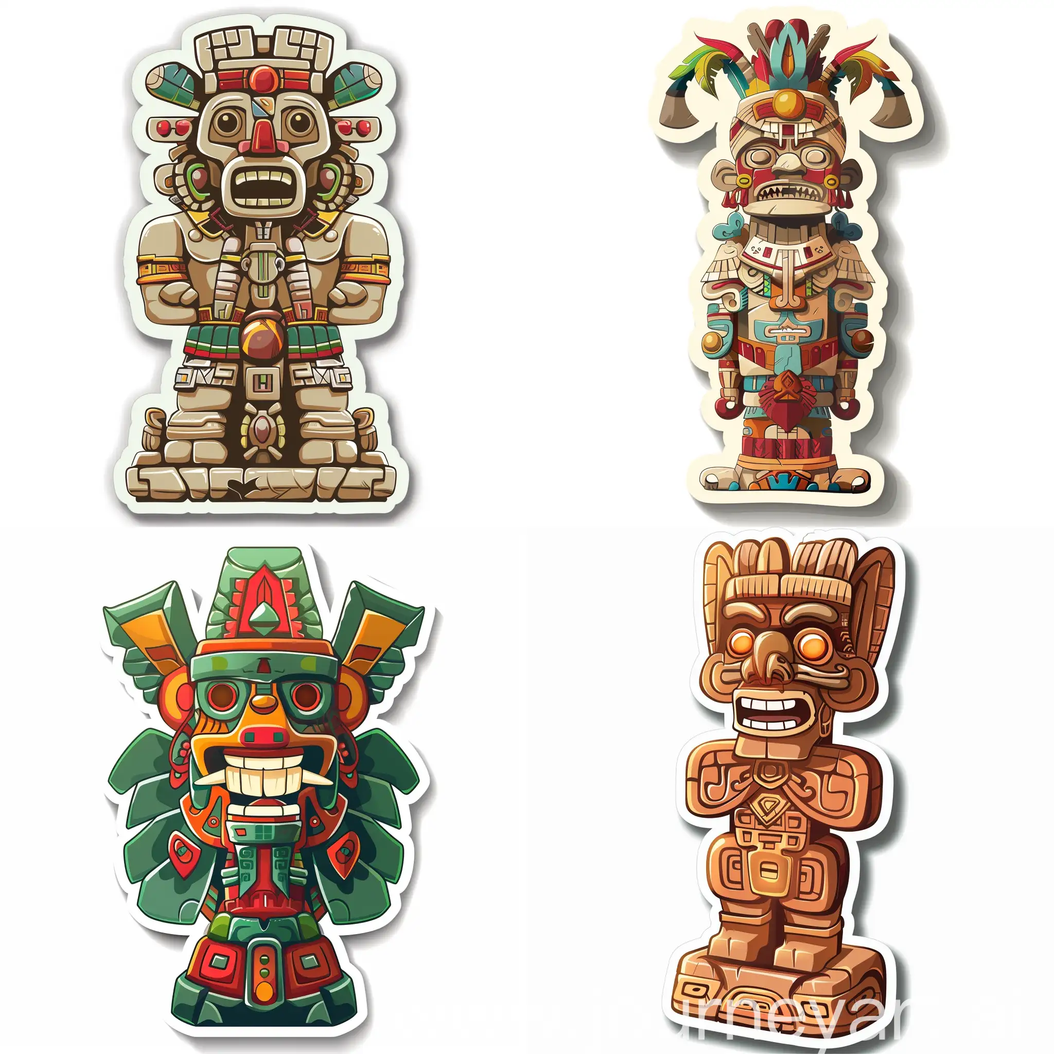 Colorful-Cartoon-Mayan-Totem-Sticker-Vibrant-Vector-Art-with-Intricate-Details