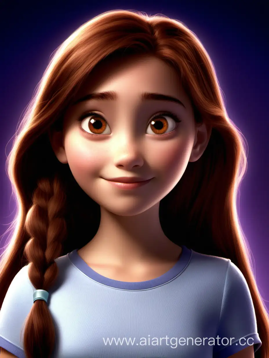 Постер для Disney pixar. Девочка 13 лет имя Кристина с карими глазами и с которыми коричневый волосами. Название мультфильма Disney Kristina
