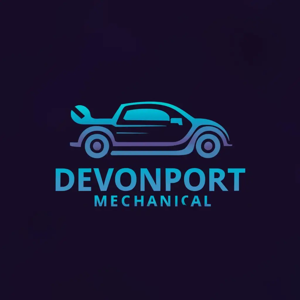 a logo design,with the text "Devonport Mechanical", main symbol:blue and purple with a black background
car and spanner,complex,be used in Automotive industry,clear background