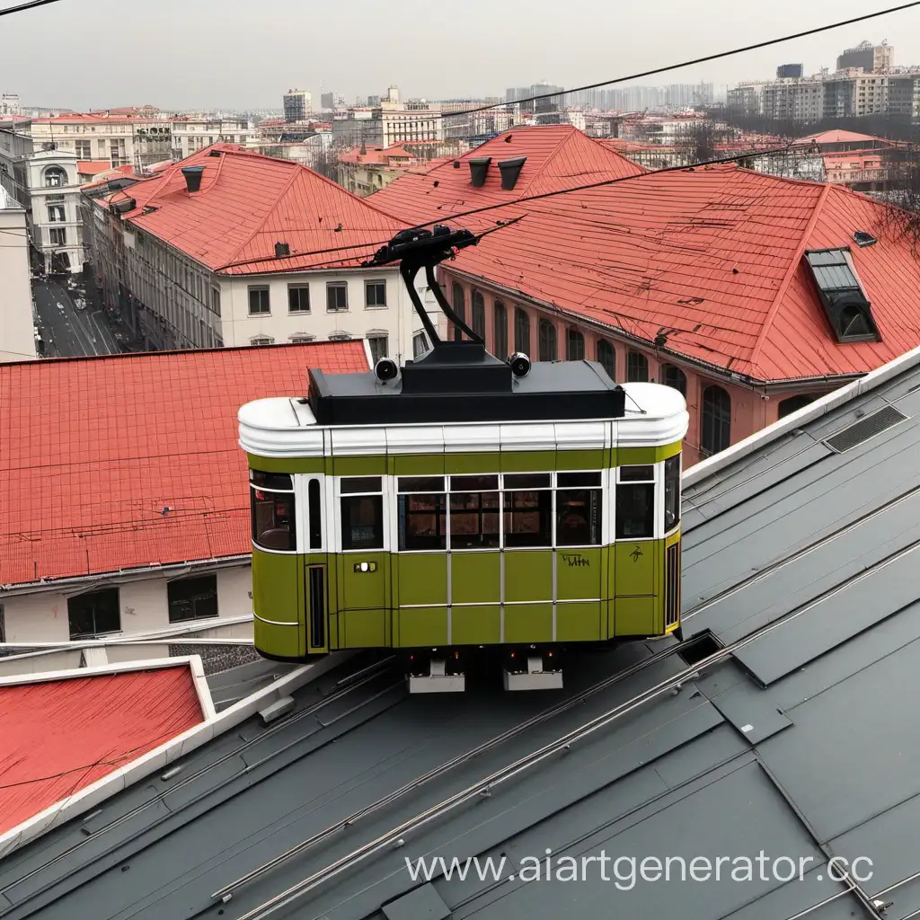 Трамвай едет по крышам