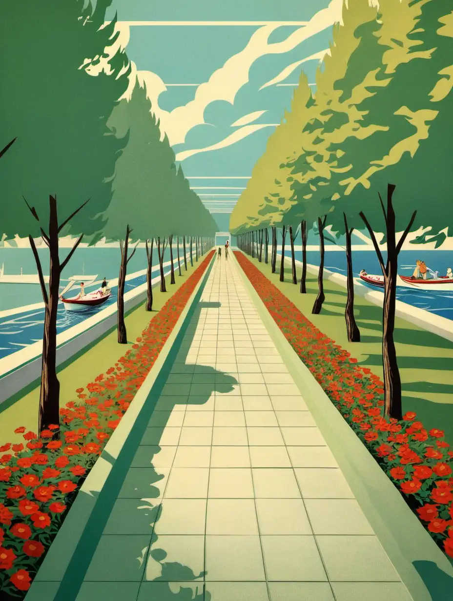 soviet union, summer, walkway, illustration, vhq