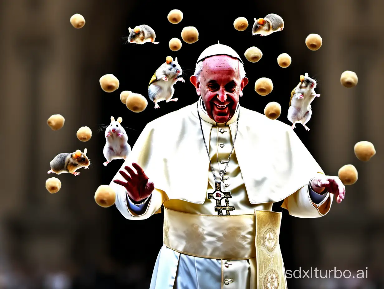 pope juggling with hamsters, photo,8k