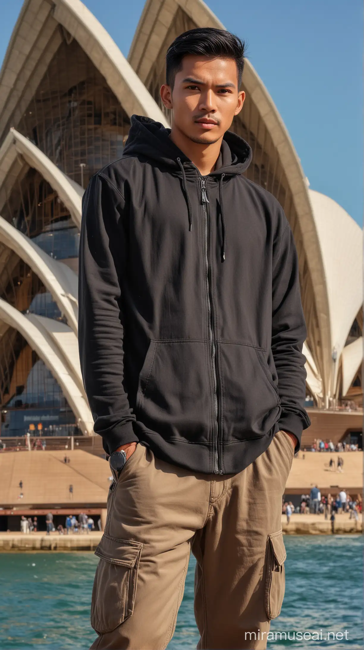 Stylish Indonesian Man Poses Under Sydney Opera House