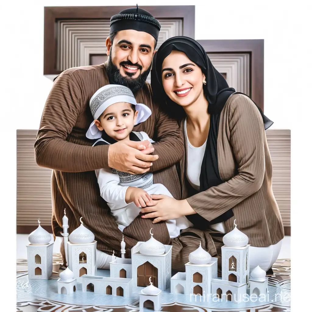 arabic parents with their kids, in ramadan, 3d art 