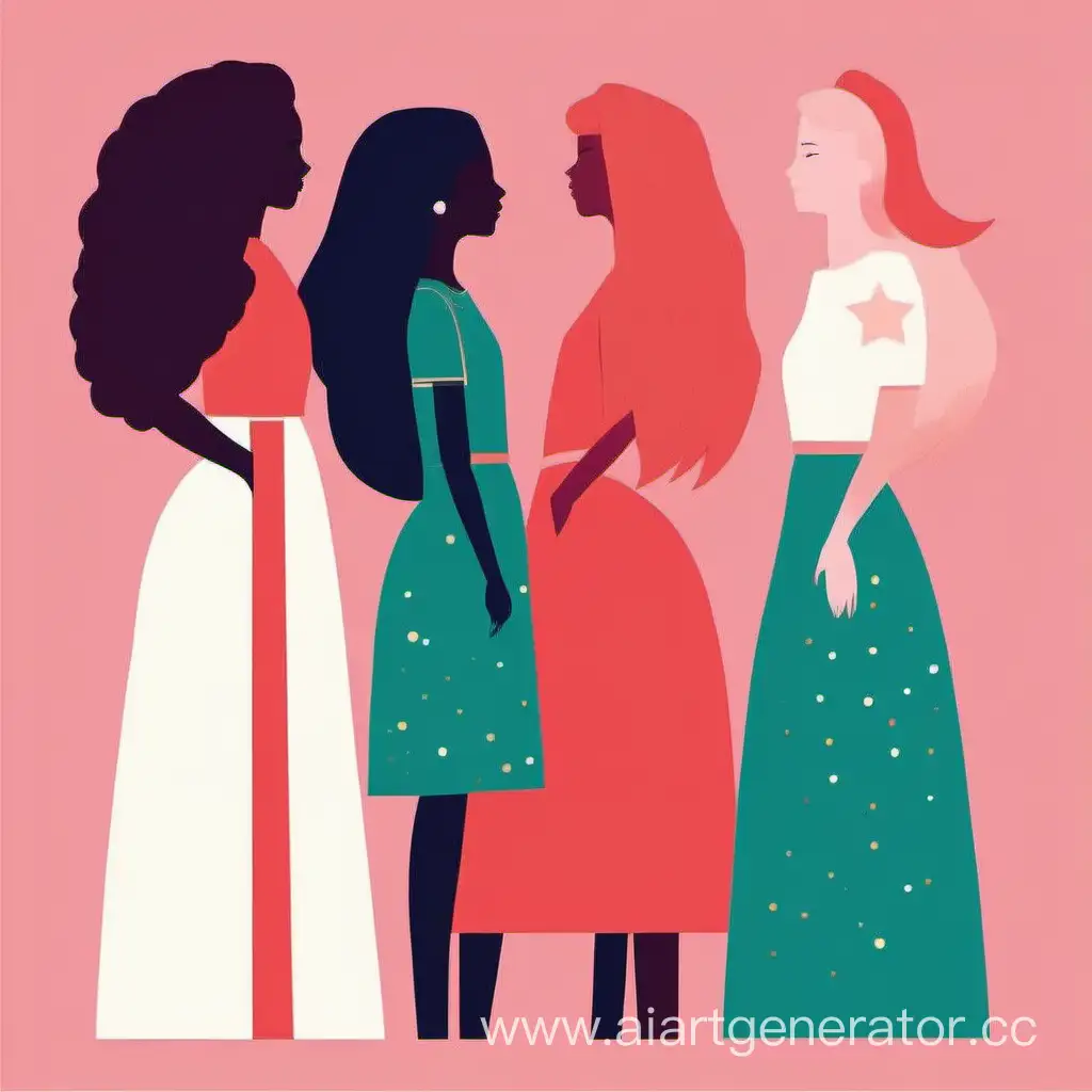 March-8th-Holiday-Card-Girls-Celebrating-Girl-Power-in-Trendy-Flat-Illustration