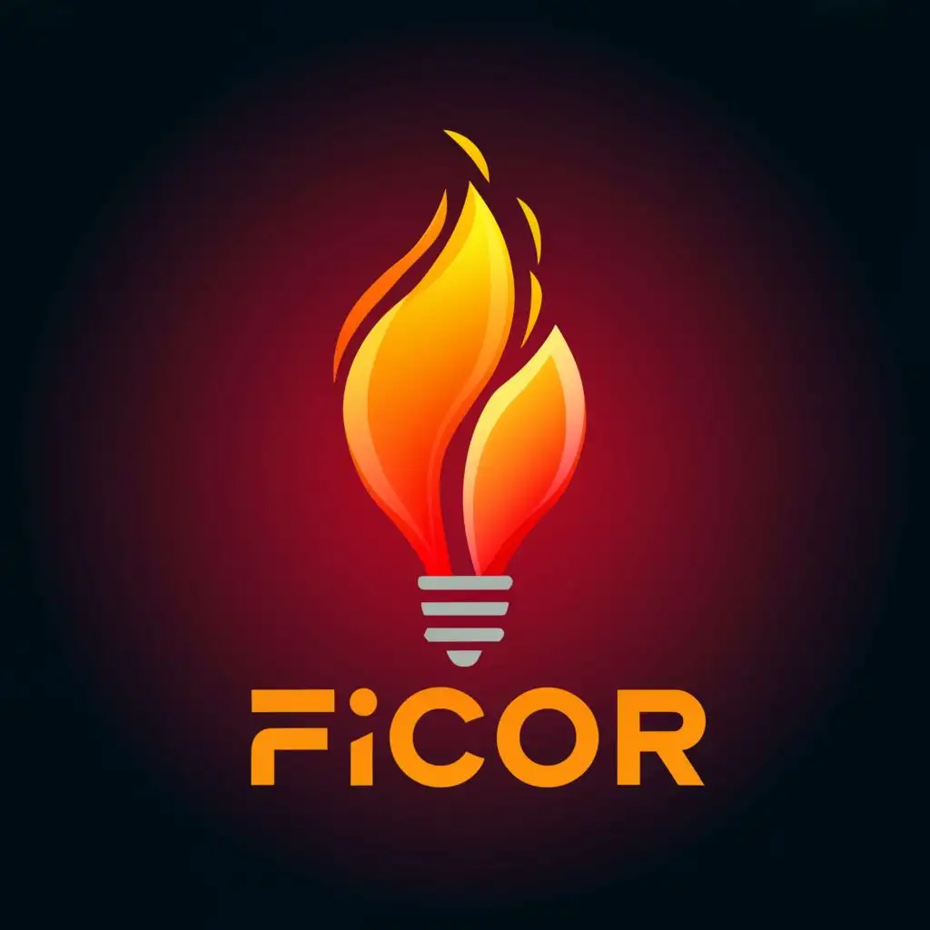 a logo design,with the text "Ficor", main symbol:colorful fire in a Light bulb,Moderate,be used in Technology industry,clear background