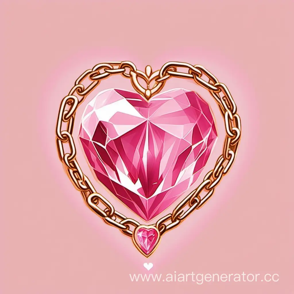 логотип, минимализм, роспись, розовое хрустальное сердечко с золотой окантовкой, цепи вокруг