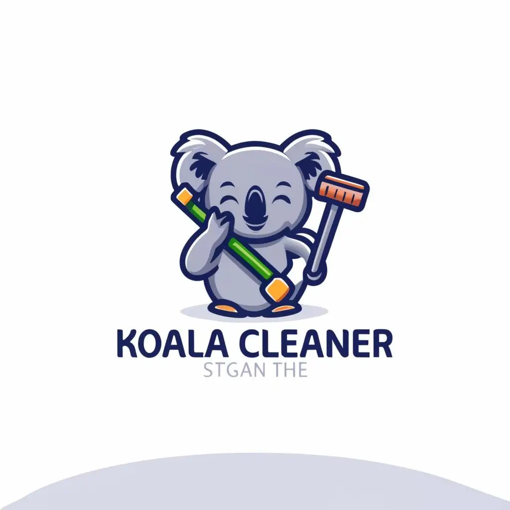 LOGO-Design-For-Koala-Cleaner-Cute-Koala-Holding-a-Mop-on-Clear-Background