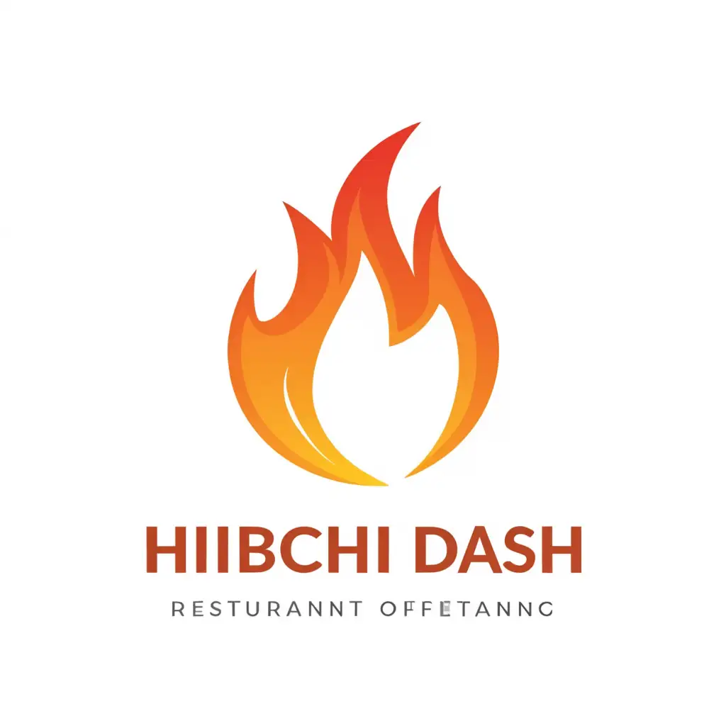a logo design,with the text "hibachi dash", main symbol:single red and orange flame with white out line with words on top. Tagline below says "always fresh",Minimalistic,be used in Restaurant industry,clear background