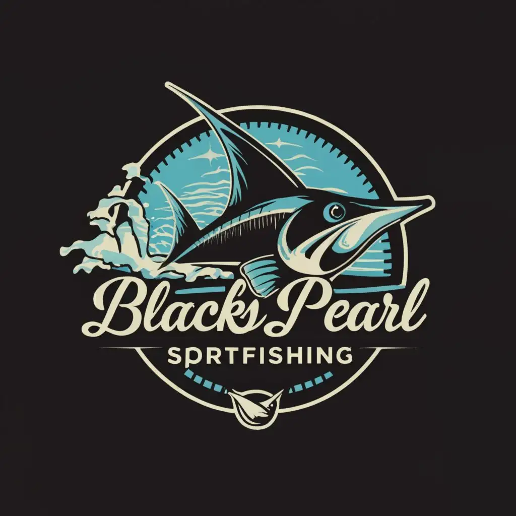 a logo design,with the text "Black’s Pearl Sportfishing", main symbol:Sailfish,Moderate,clear background