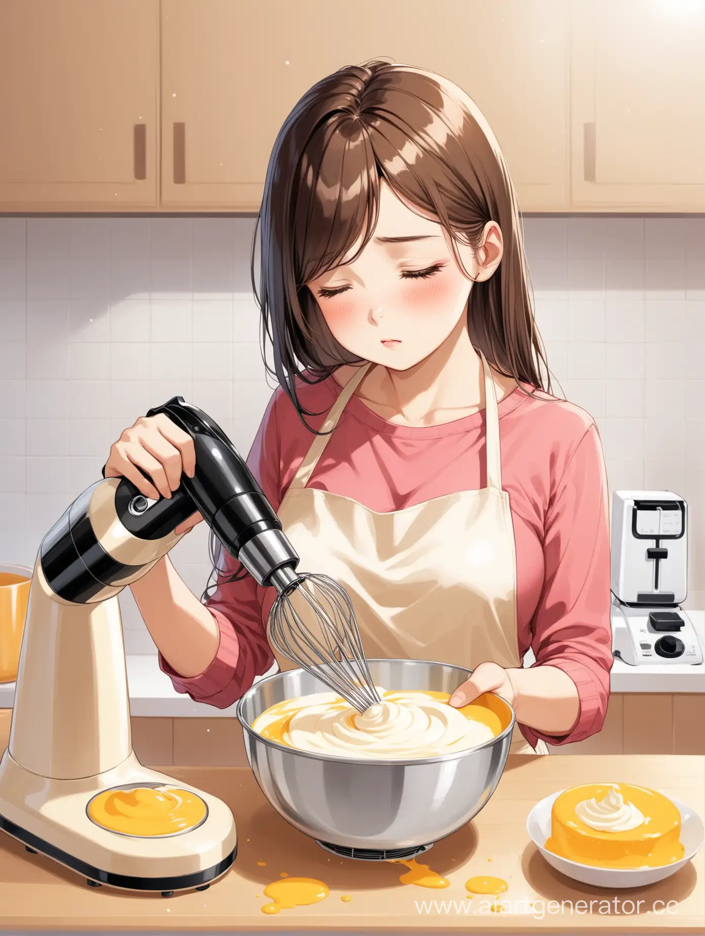 Young-Girl-Fatigued-Mixing-Cream-with-Hand-Mixer