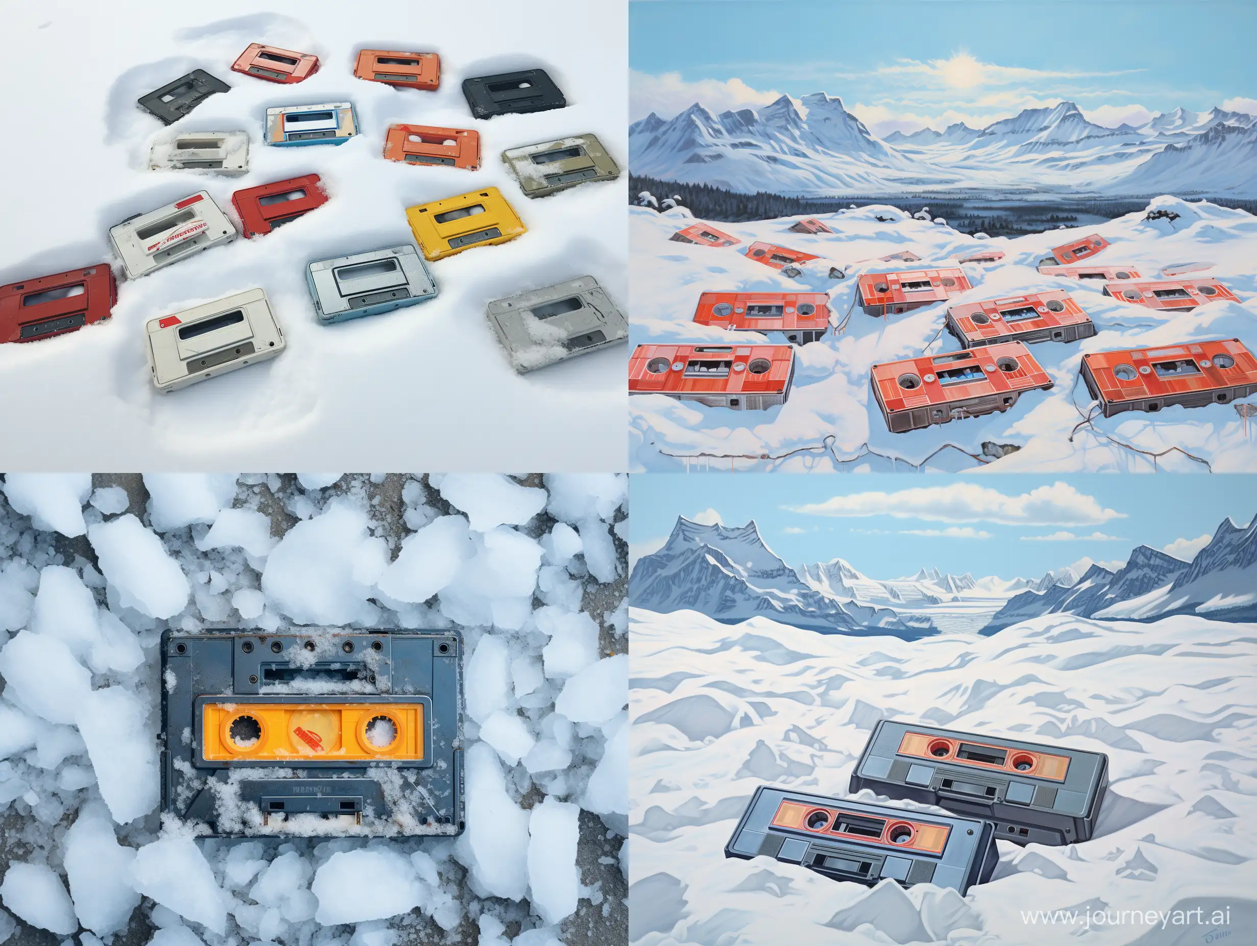 The cassettes are covered with snow a lot