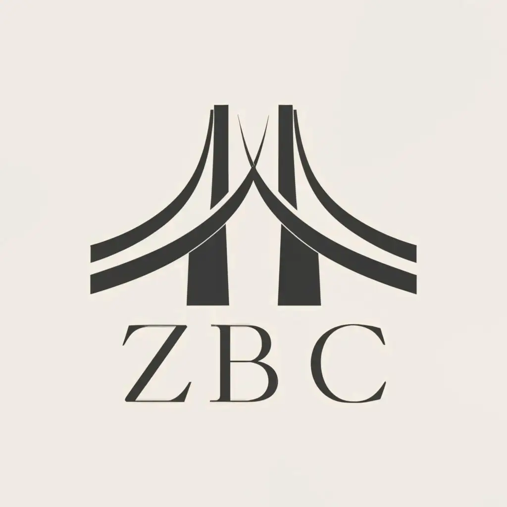 a logo design,with the text "ZBC", main symbol:*Design:* A sleek and minimalist bridge silhouette, with clean lines and a subtle upward arch, representing progress and reaching new heights. The bridge could be stylized with the letters 'ZBC' integrated seamlessly into its structure, conveying the initials of the company in a sophisticated and subtle manner. *Typography:* Use a modern and refined font for the letters 'ZBC,' with clean lines and balanced spacing to complement the simplicity of the bridge silhouette. ,Moderate,clear background