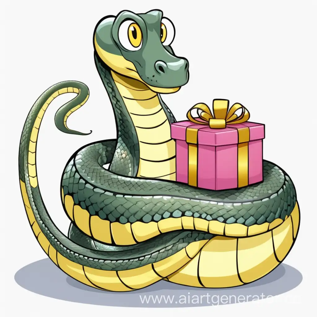 Cartoon-Python-Presenting-a-Gift