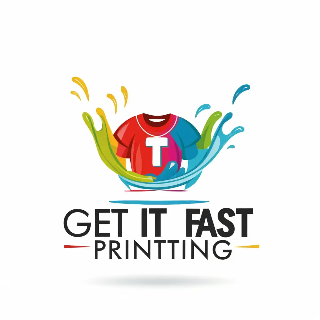 a logo design,with the text "Get It Fast Printing", main symbol:T Shirt Splashing,Moderate,be used in Retail industry,clear background