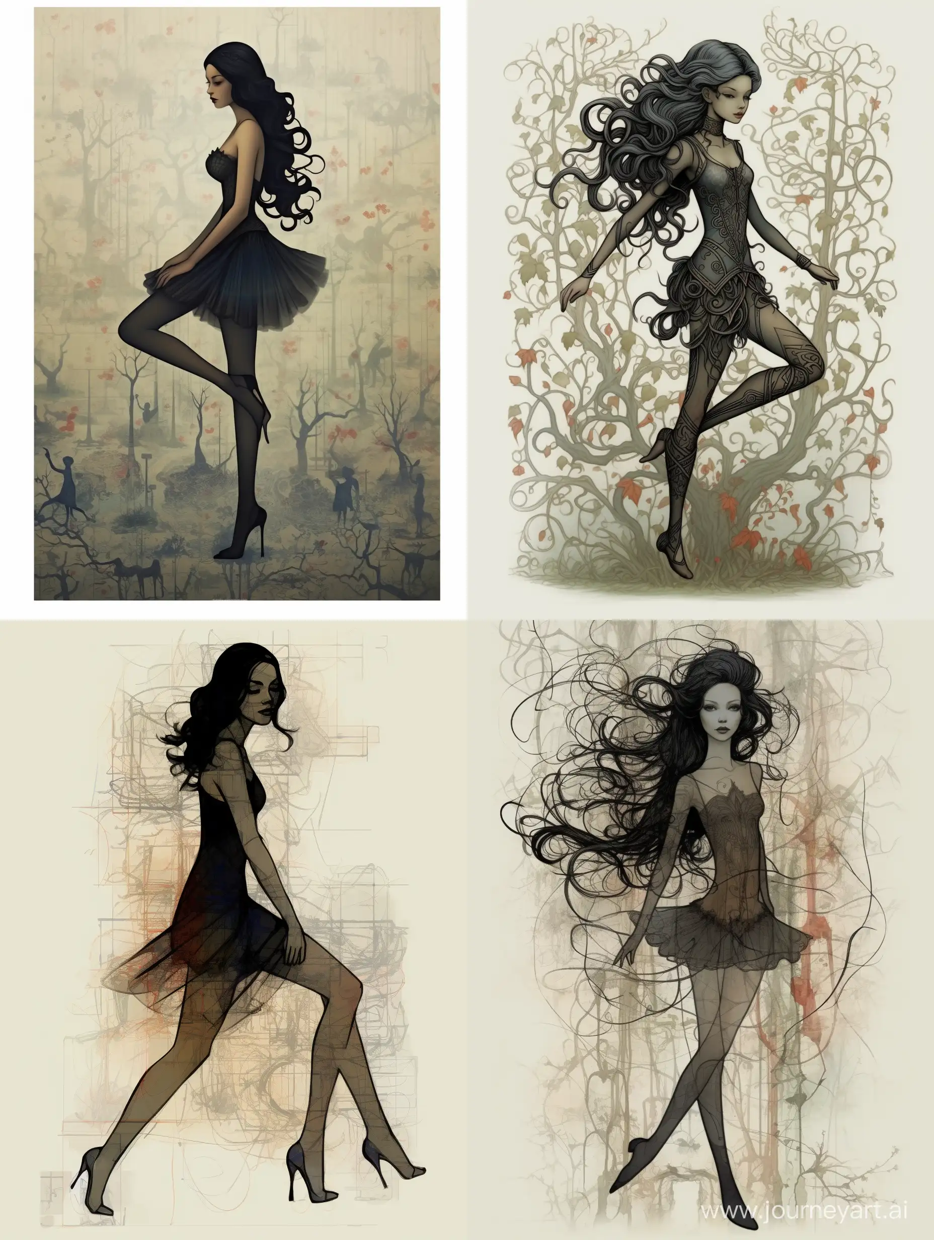 Can you reproduce the bottom right generated image, but making it an even simpler drawing and including the rest of her body (legs and feet)?