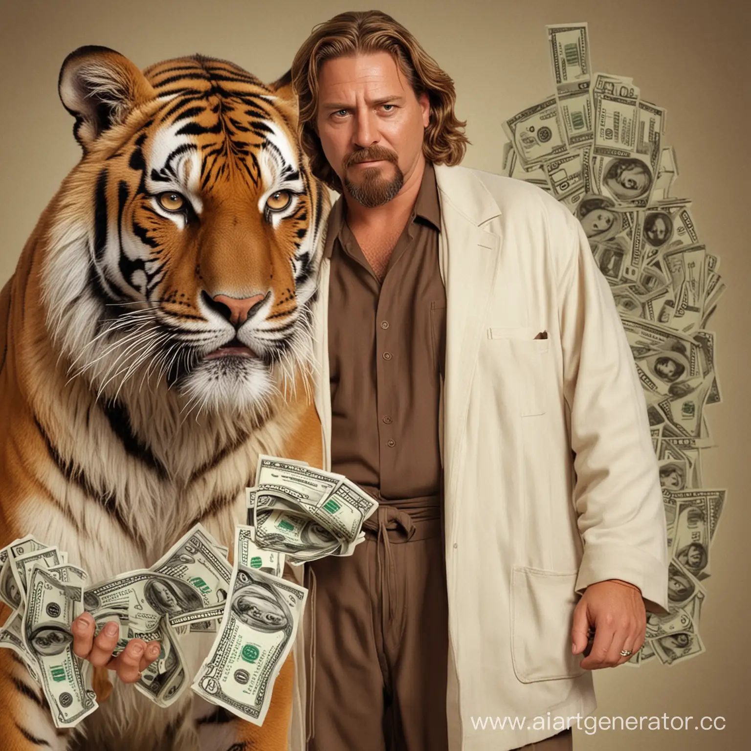 Jeff-Bridges-as-The-Big-Lebowski-with-Tiger-and-Cash