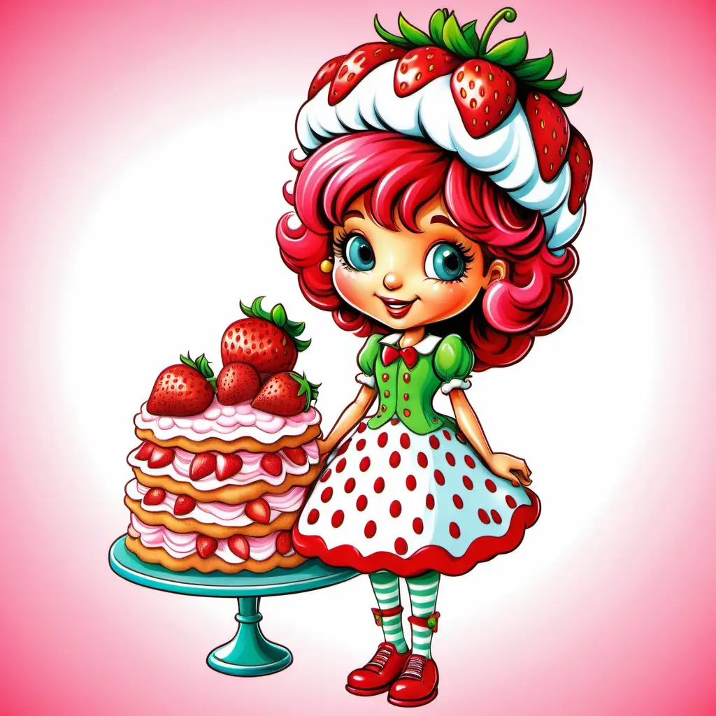 Vibrant Strawberry Shortcake Teen in Retro Valentine Cartoon Style