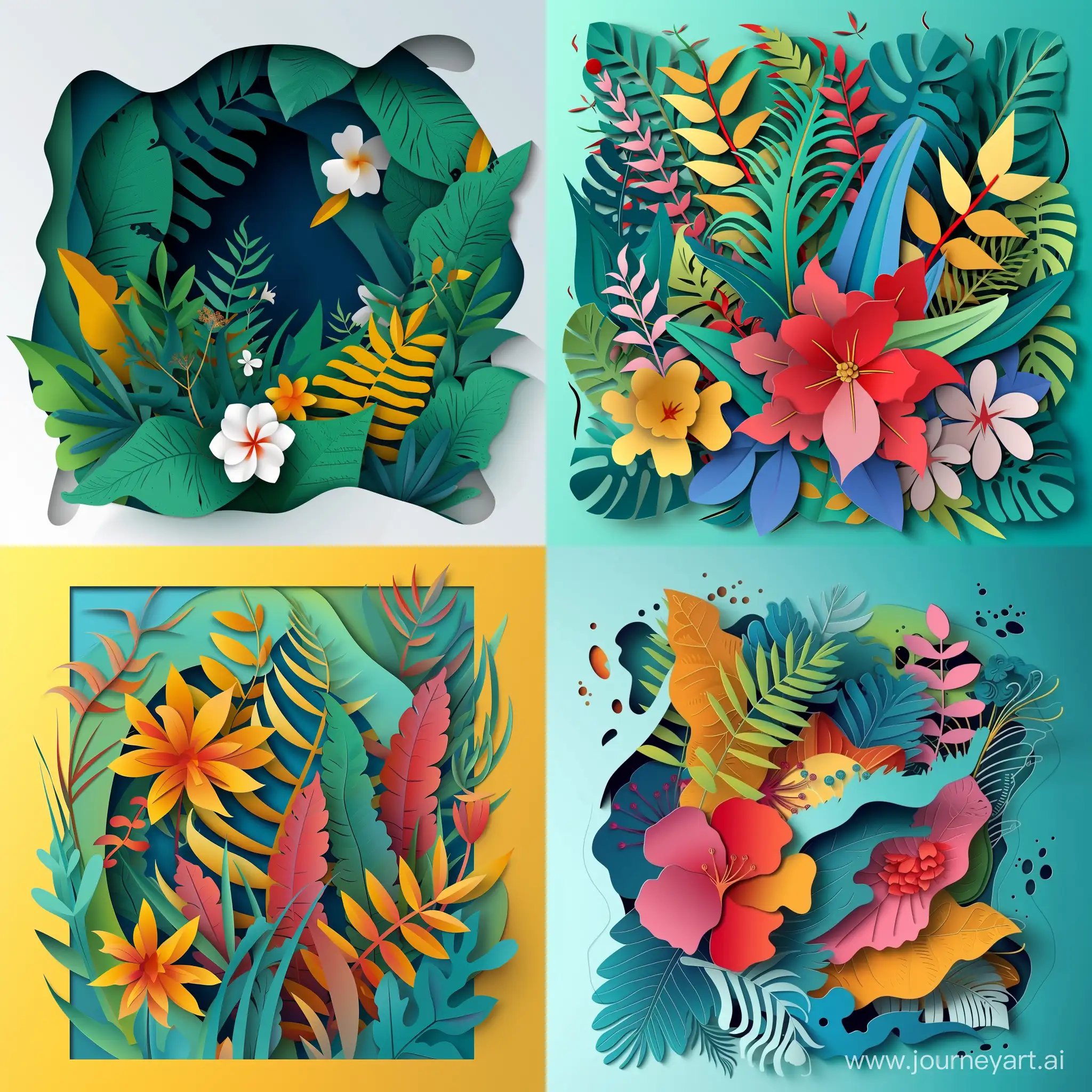 cut paper art of abstract composition of flora, in high quality vector style