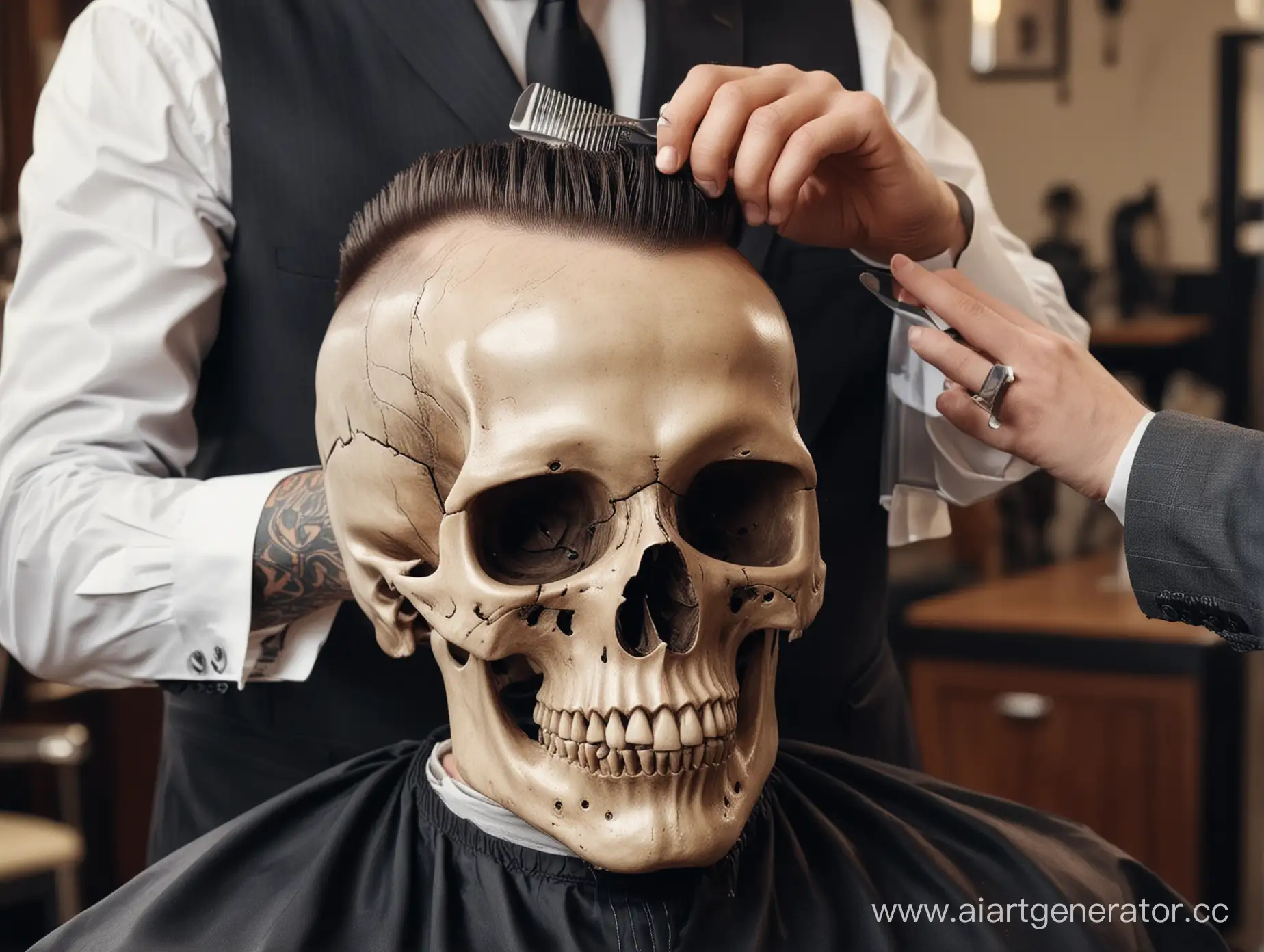 Skull-in-Suit-Getting-a-Haircut-Barbershop-Closeup