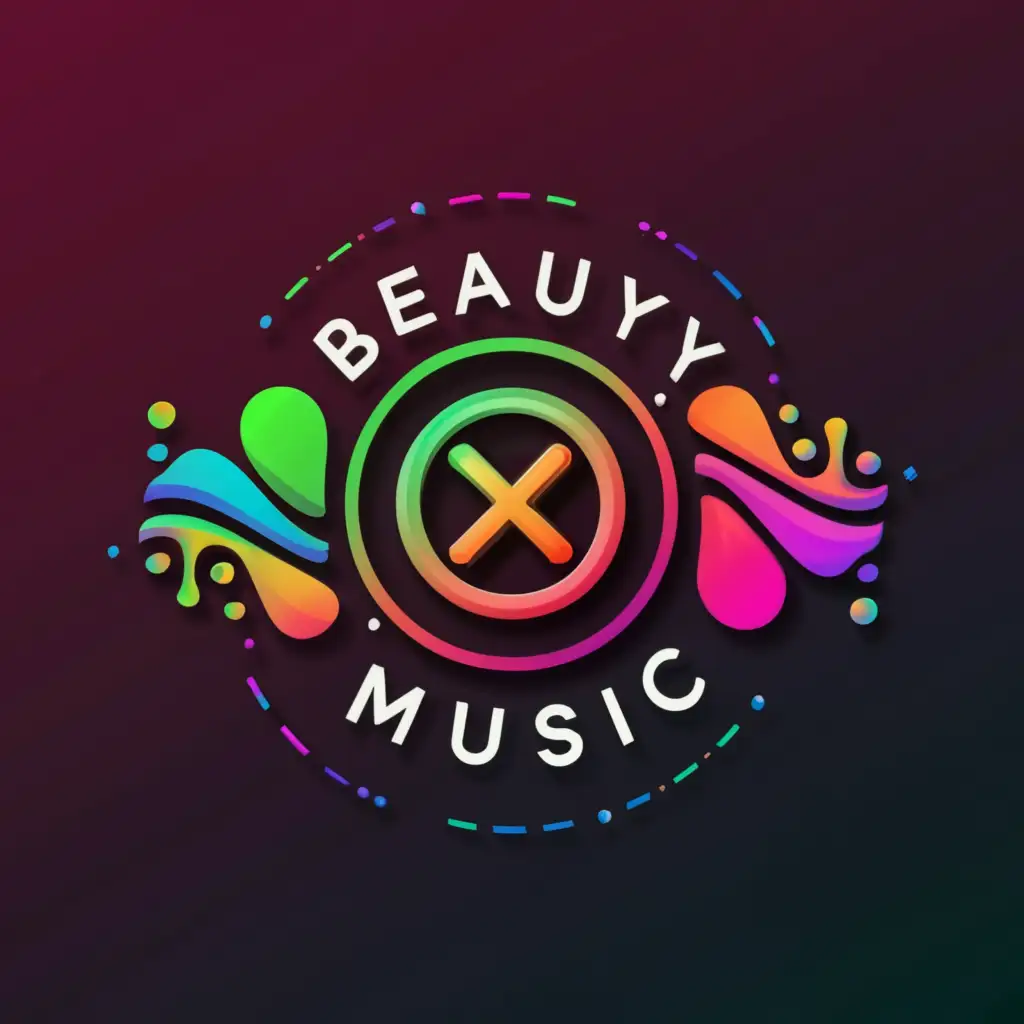 LOGO-Design-For-BEAUTY-MUSIC-Bold-Text-with-Button-Symbol-on-Clear-Background